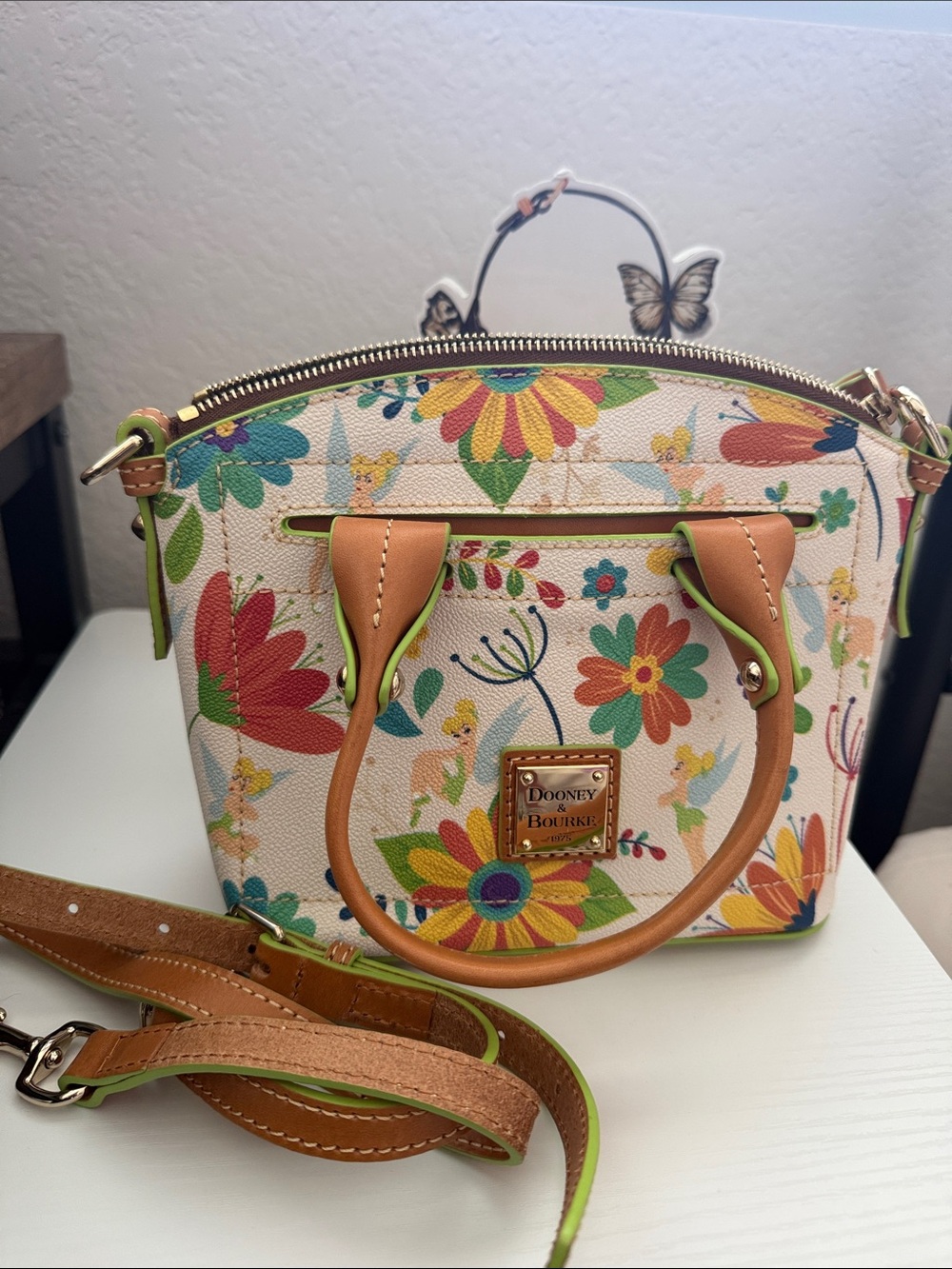 EUC Dooney & Bourke Floral Tinkerbell Disney Parks Mini Satchel